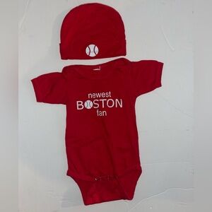 Boston Fan Red Baseball Baby Onesie and Hat Set